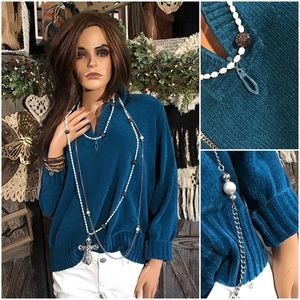 💋 Donating 💋 Vintage Prussian Blue Quarter Zip Popover Sweater